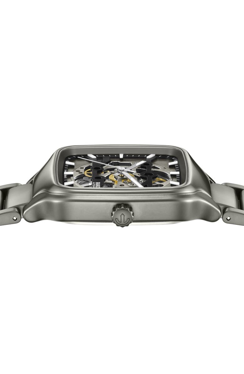 RADO True Square Skeleton Automatic Ceramic Bracelet Watch, 38mm, Alternate, color, Gray
