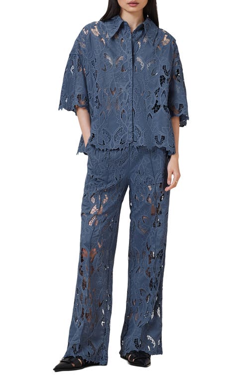 Allsaints Charli Relaxed Fit Embroidered Shirt In Dusty Blue