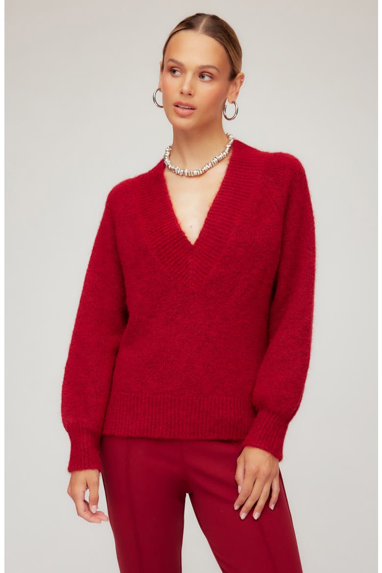 Heather V-Neck Sweater, Alternate, color, RED