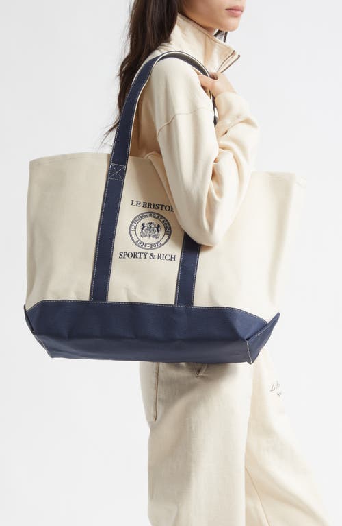 Sporty & Rich Crest Seal Cotton Tote Bag in Natural at Nordstrom