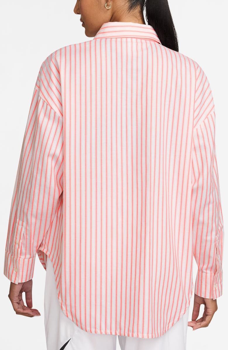 Nike Sportswear Oversize Stripe Cotton Button-Up Shirt, Alternate, color, Sea Coral/ Light Bone
