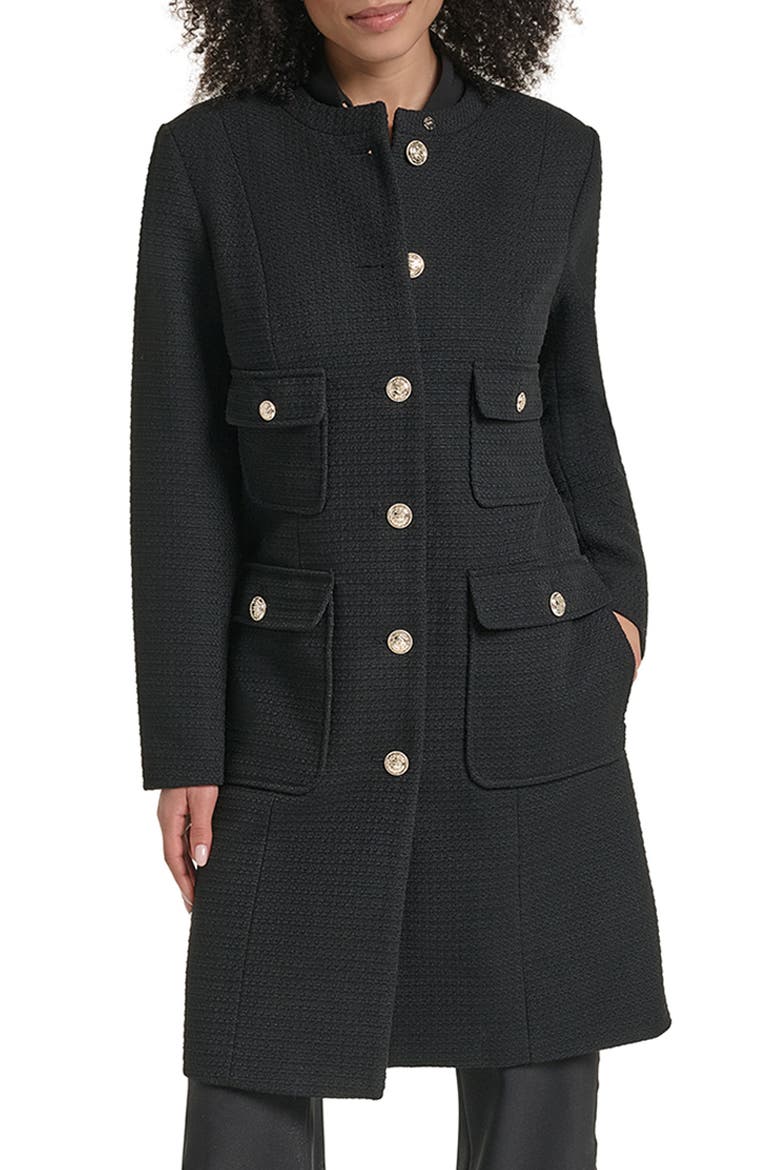 Single Breasted Long Coat, Main, color, BLACK