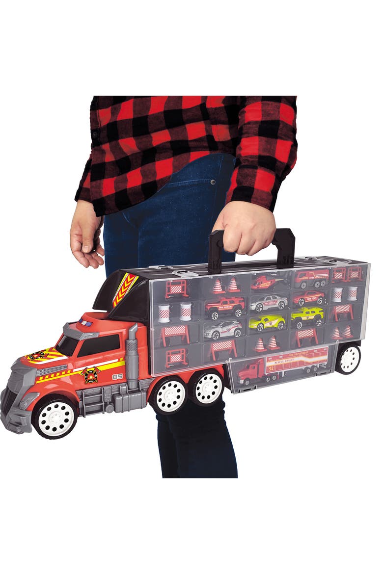 Fire Truck Carry Case with 9 Cars and Accessories, Stores 42 Cars, Alternate, color, Multicolored