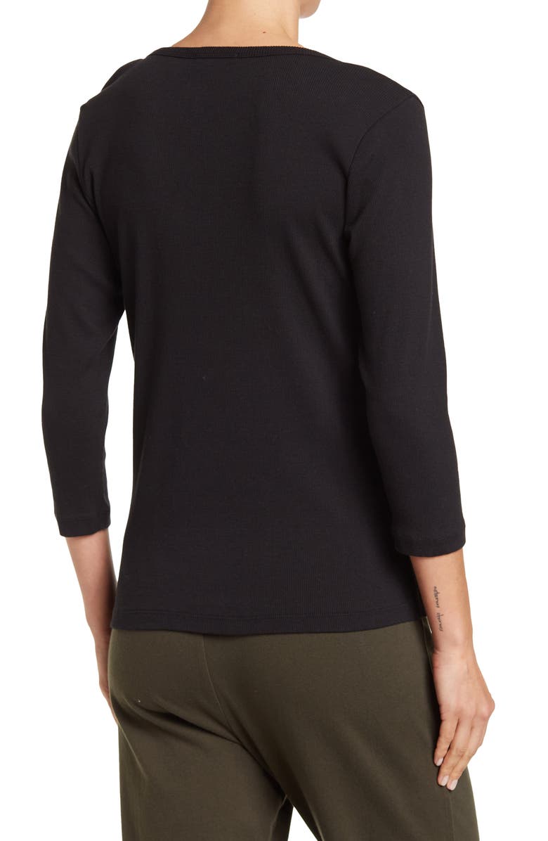 James Perse 3/4 Sleebe U Neck Ribbed Tee, Alternate, color, 