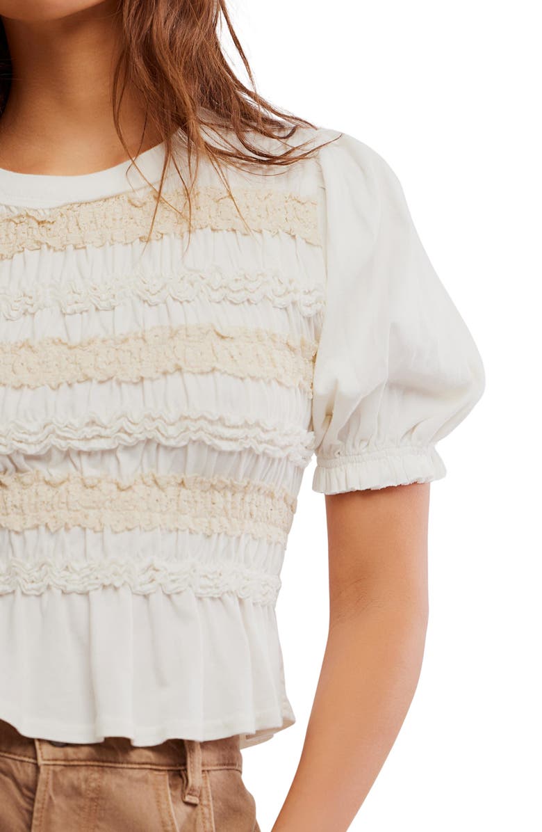 Free People Maxey Lace Trim Cotton Top, Alternate, color, Ivory
