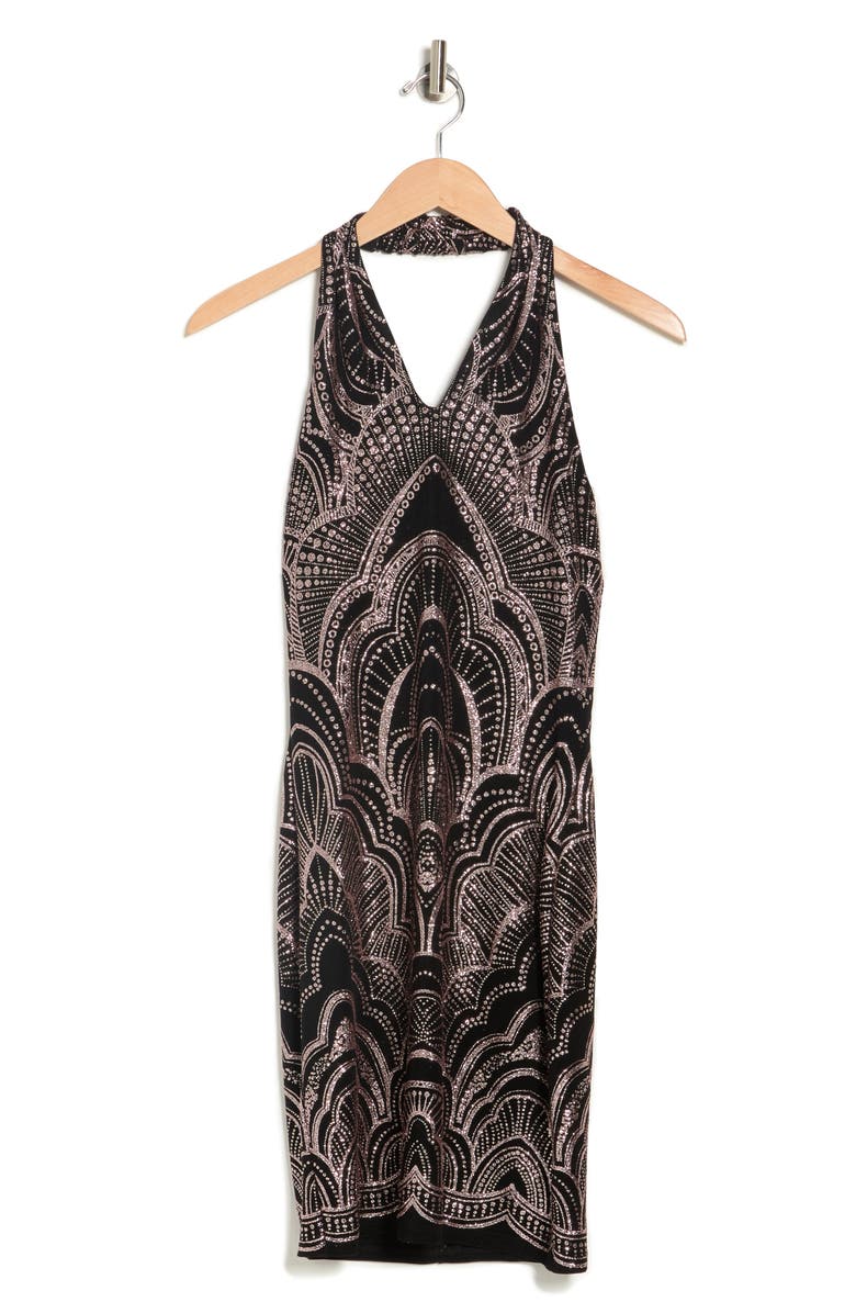 Jump Apparel Halter Neck Glitter Crystal Embellished Slinky Dress, Alternate, color,