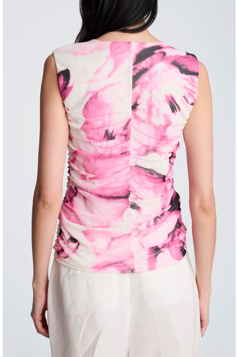 Floral Print Ruched Sleeveless Mesh Top, Alternate, color, POP PINK MULTI