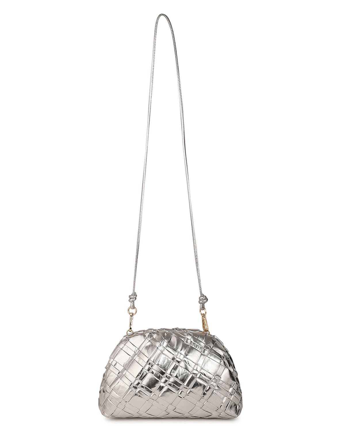 Rafe New York Aya Woven Leather Frame Clutch, Alternate, color, Silver