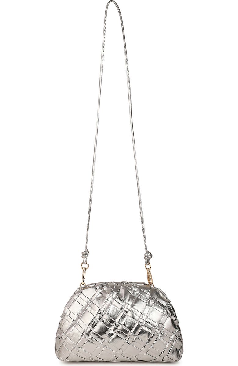 Rafe New York Aya Woven Leather Frame Clutch, Alternate, color, Silver