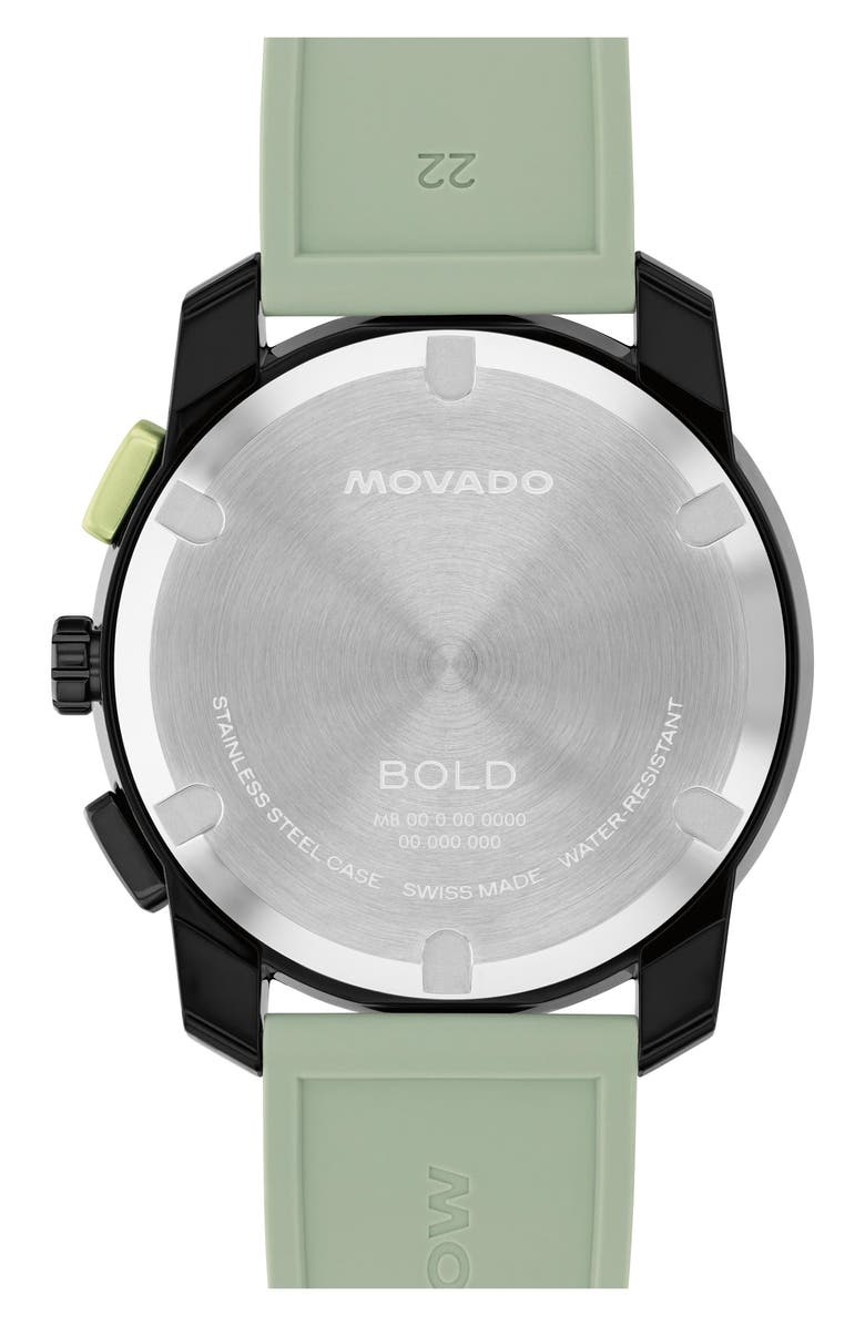 Movado Bold TR90 Chronograph Silicone Strap Watch, 43.5mm, Alternate, color, Green