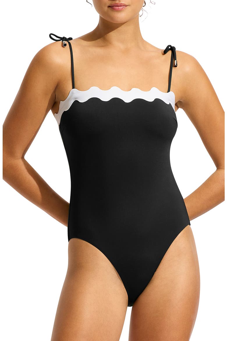 Rickrack One-Piece Swimsuit, Main, color, BLACK
