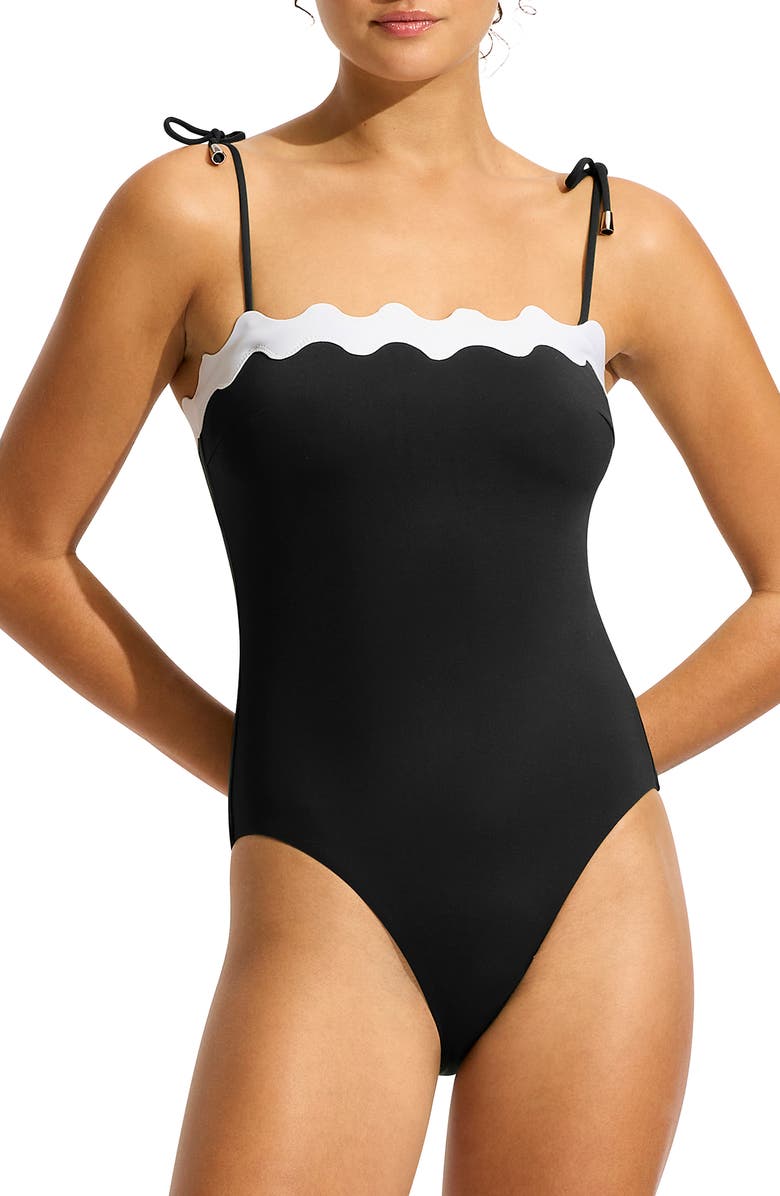 Seafolly Rickrack One-Piece Swimsuit, Main, color, Black