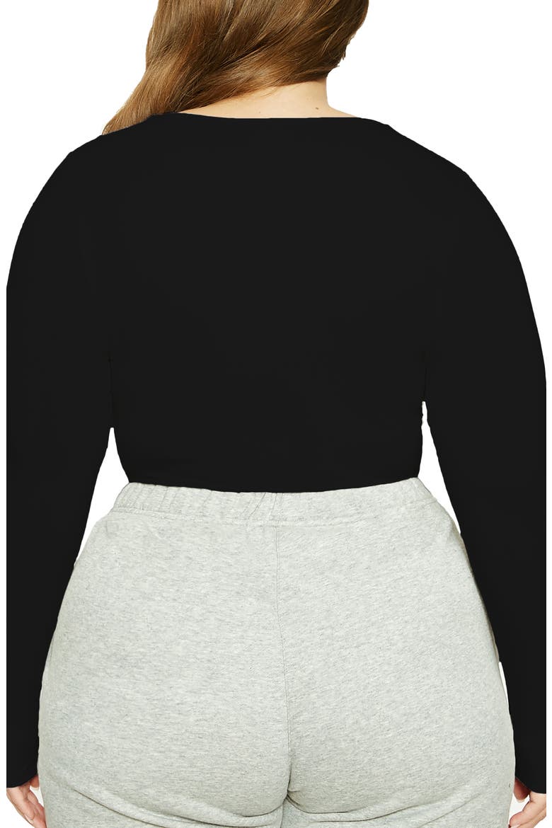 x Lori Harvey Front Cutout Long Sleeve Crop Top, Alternate, color, BLACK