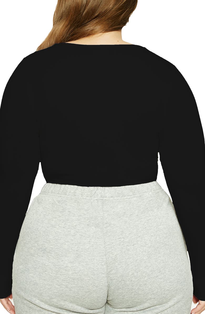 Naked Wardrobe x Lori Harvey Front Cutout Long Sleeve Crop Top, Alternate, color,