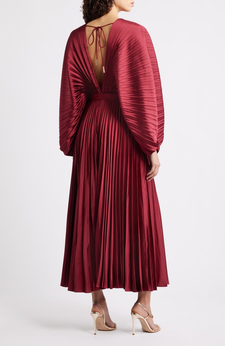 Acler Wonastow Pleated Long Sleeve Maxi Dress, Alternate, color, Bordeaux