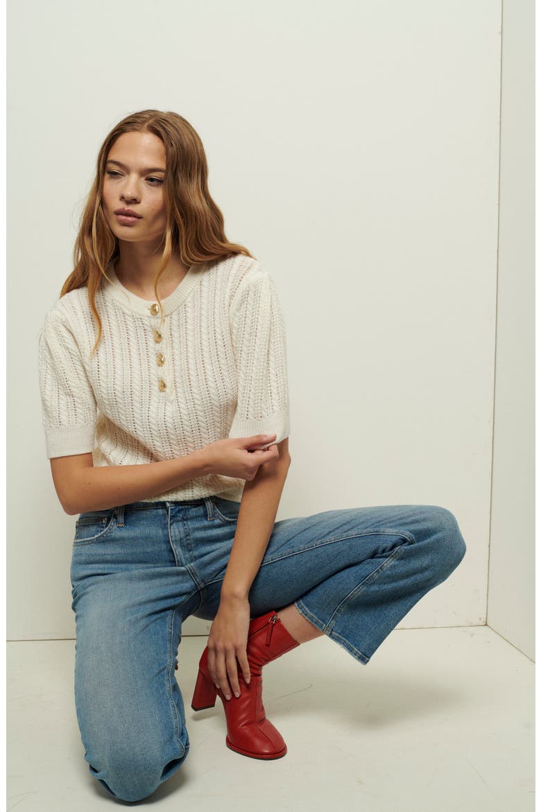 Shea Puff Sleeve Cable Sweater, Alternate, color, IVORY