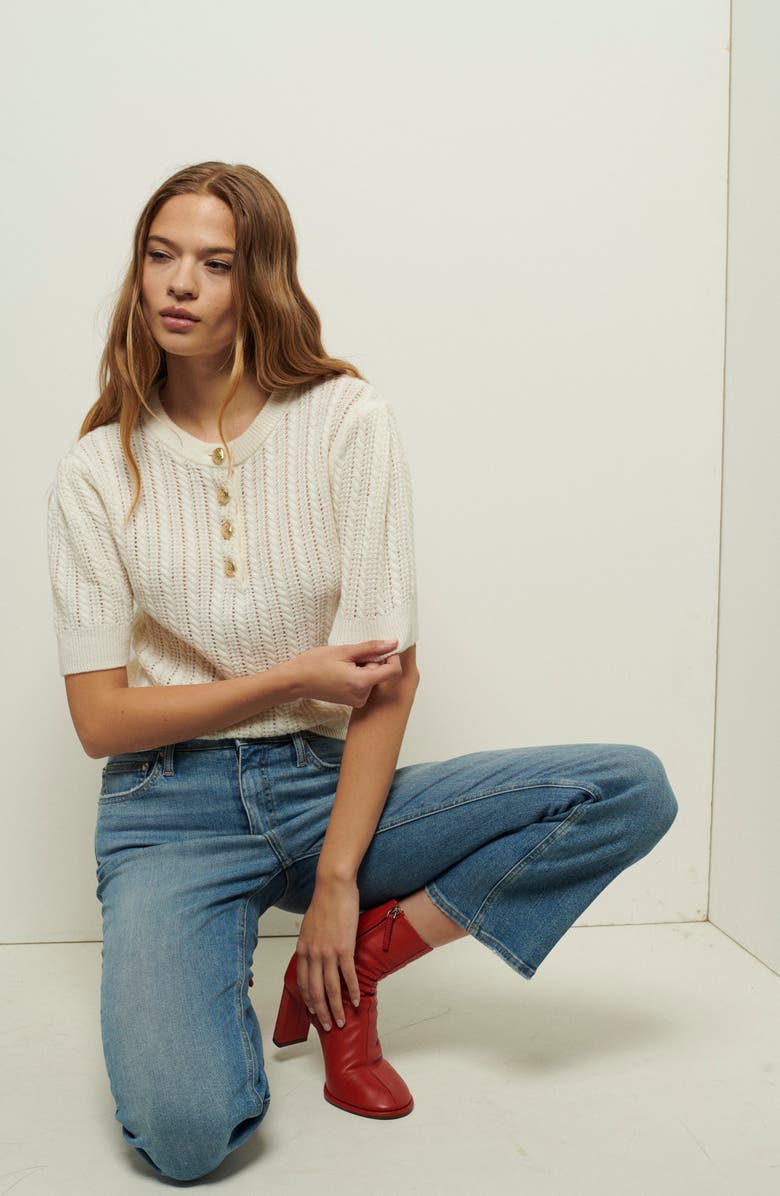 Derek Lam 10 Crosby Shea Puff Sleeve Cable Sweater, Alternate, color, Ivory