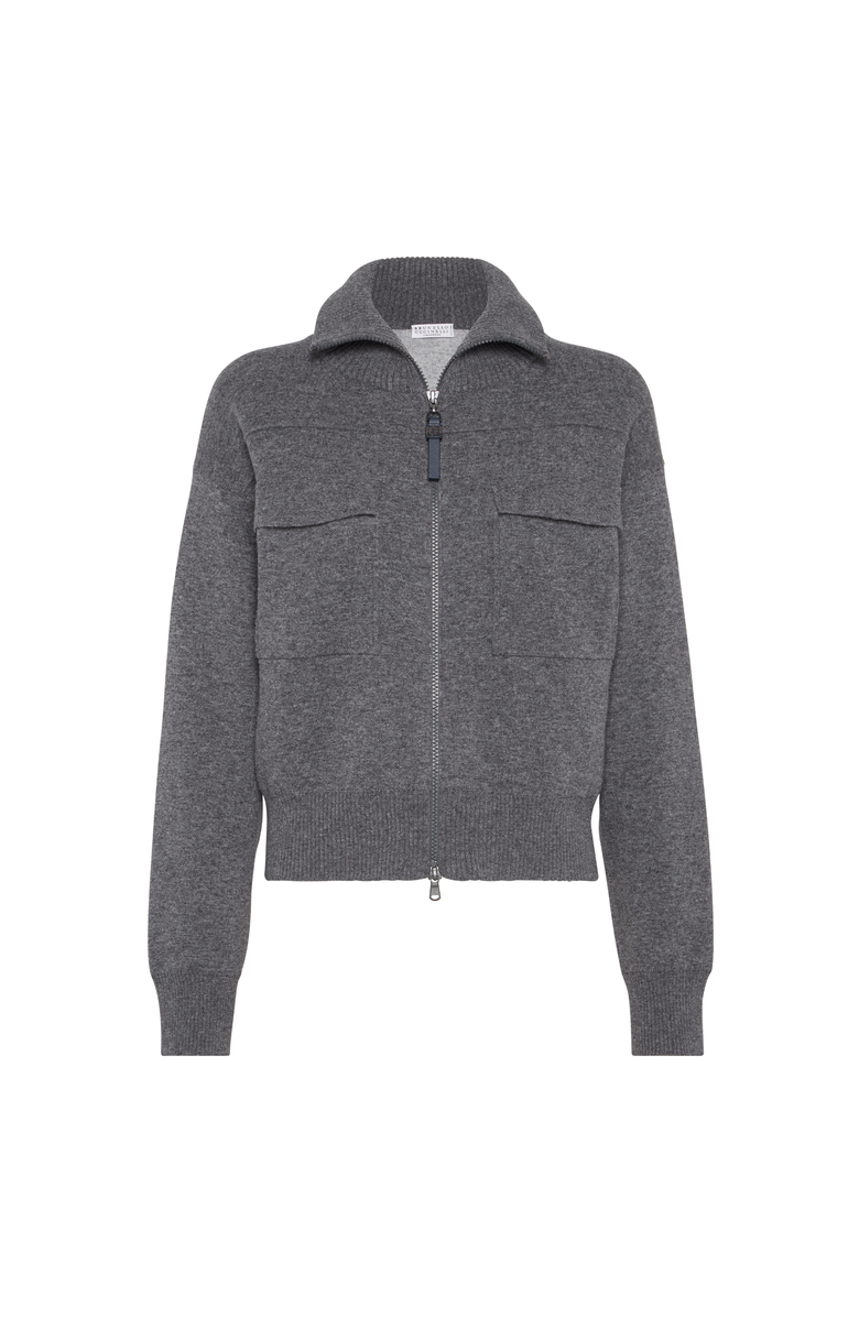 Brunello Cucinelli Double-knit cardigan, Main, color, Lead