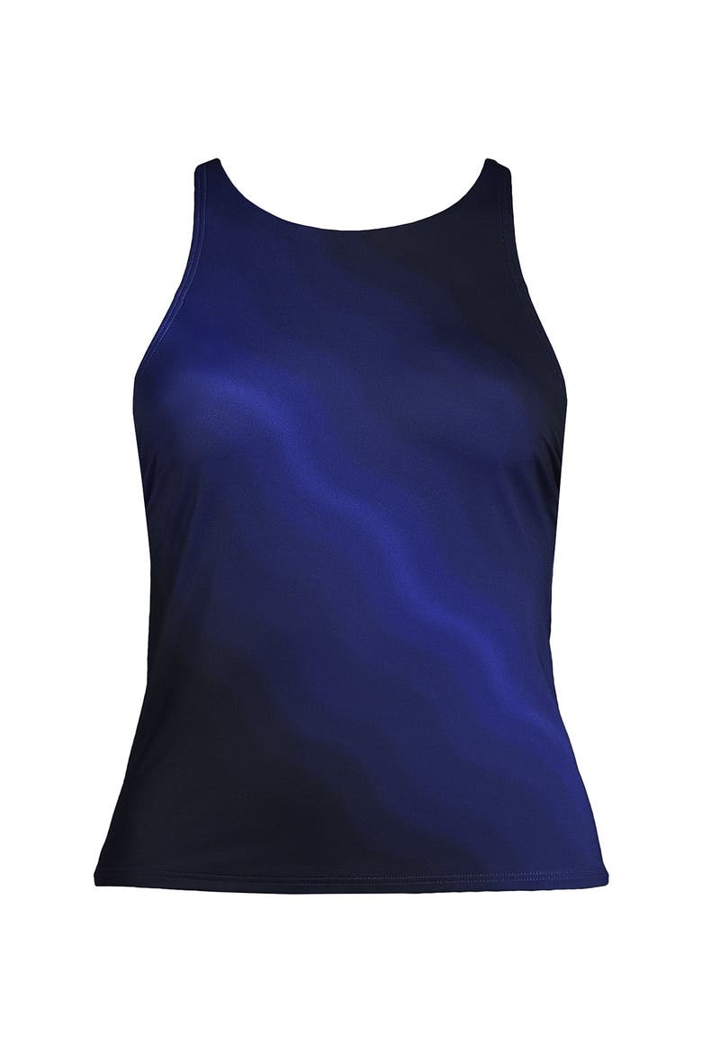 Plus Size DD-Cup Tugless High Neck Strappy Back Tankini Swimsuit Top, Alternate, color, Blue Wavy Ombre