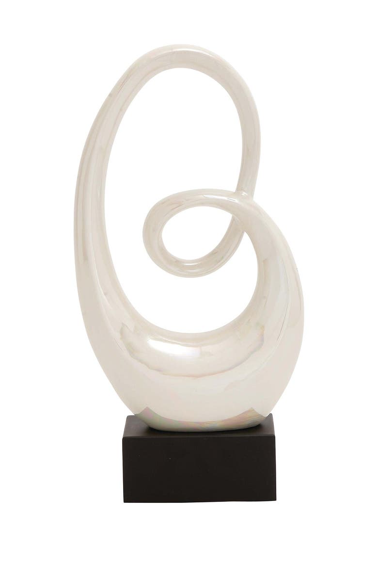 WILLOW ROW White Ceramic Swirl Abstract Sculpture with Black Base, Main, color, White