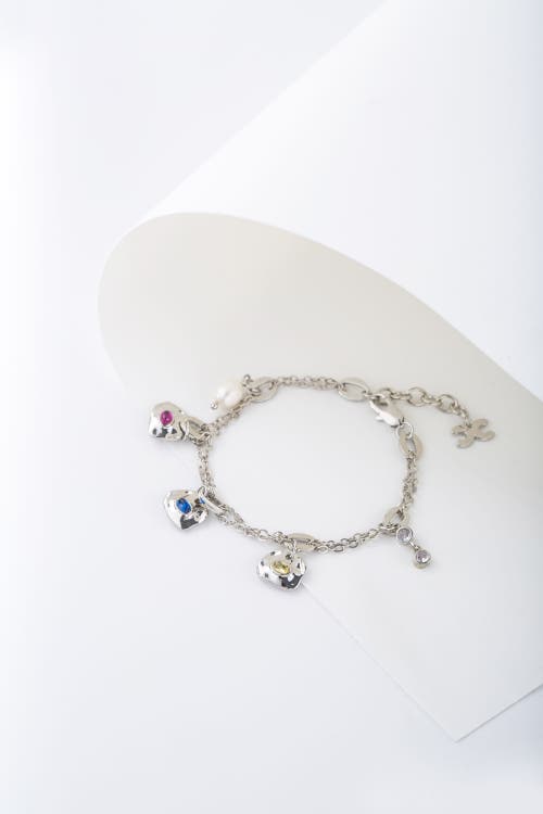 Classicharms Iris Colored Cubic Zirconia And Freshwater Pearl Charms Bracelet In Metallic