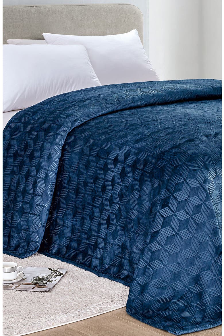 Amrani Embossed Throw Blanket, Alternate, color, NAVY