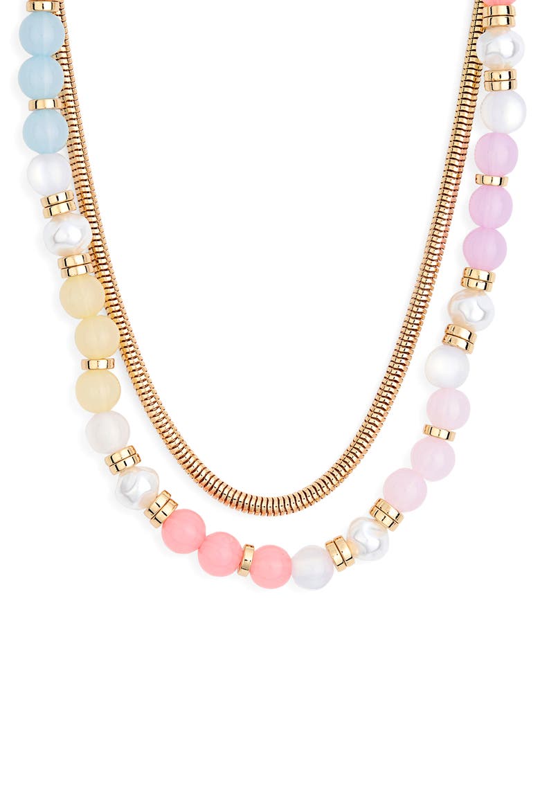 Layered Chain & Bead Necklace, Main, color, PASTEL MULTI- GOLD