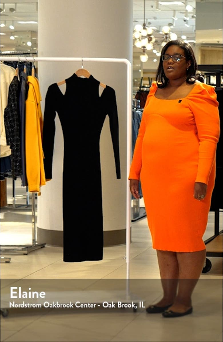 Mock Neck Cold Shoulder Long Sleeve Sweater Dress, sales video thumbnail