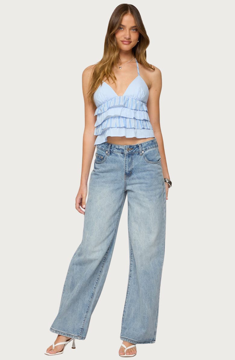 EDIKTED Tiered Backless Tank, Alternate, color, Blue-And-White