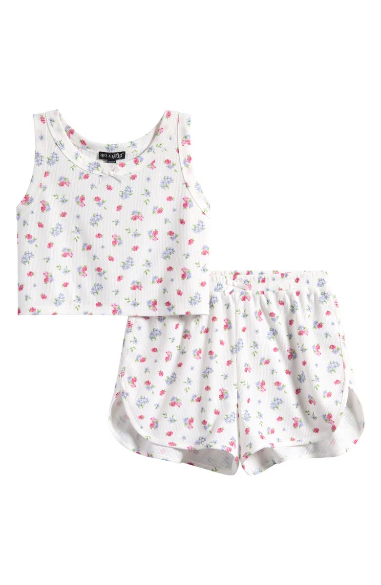 Ava & Yelly Kids' Ruffle Rib Camisole & Shorts Pajamas, Main, color, Multi