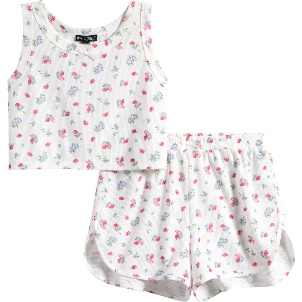 Ava & Yelly Kids' Ruffle Rib Camisole & Shorts Pajamas