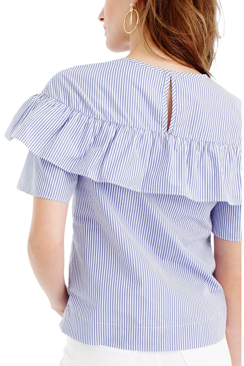 J.Crew 'Edie' Ruffle Top, Alternate, color, BLUE STRIPE