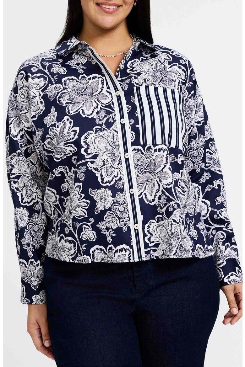 Marina Cotton Button-Up Shirt, Main, color, NAVY/ WHITE