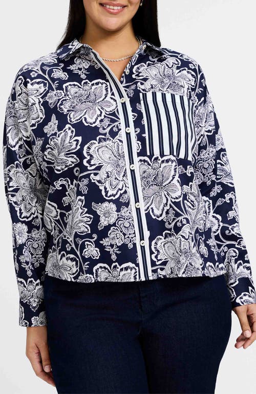 Foxcroft Marina Cotton Button-up Shirt In Navy/white