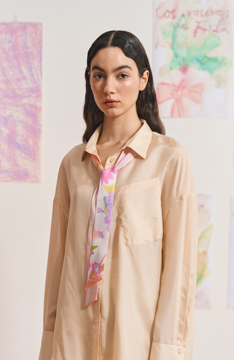 Lost Pattern Frida Garden Print Skinny Silk Scarf, Alternate, color, Pink