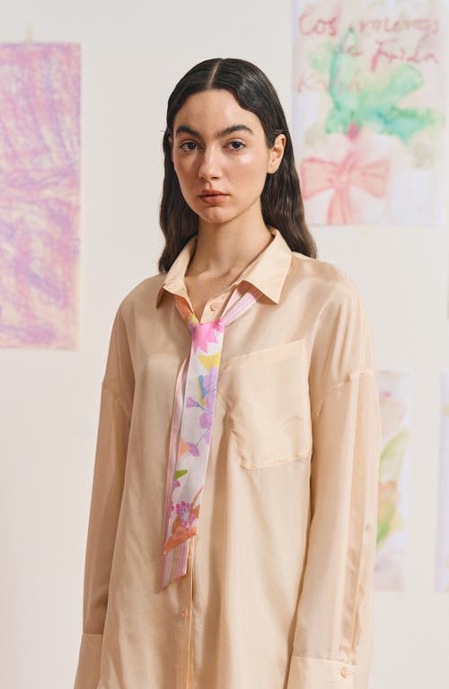 Lost Pattern Frida Garden Print Skinny Silk Scarf In Pink