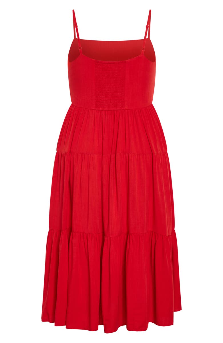 City Chic Mystic Tiered Midi Sundress, Alternate, color, Crimson