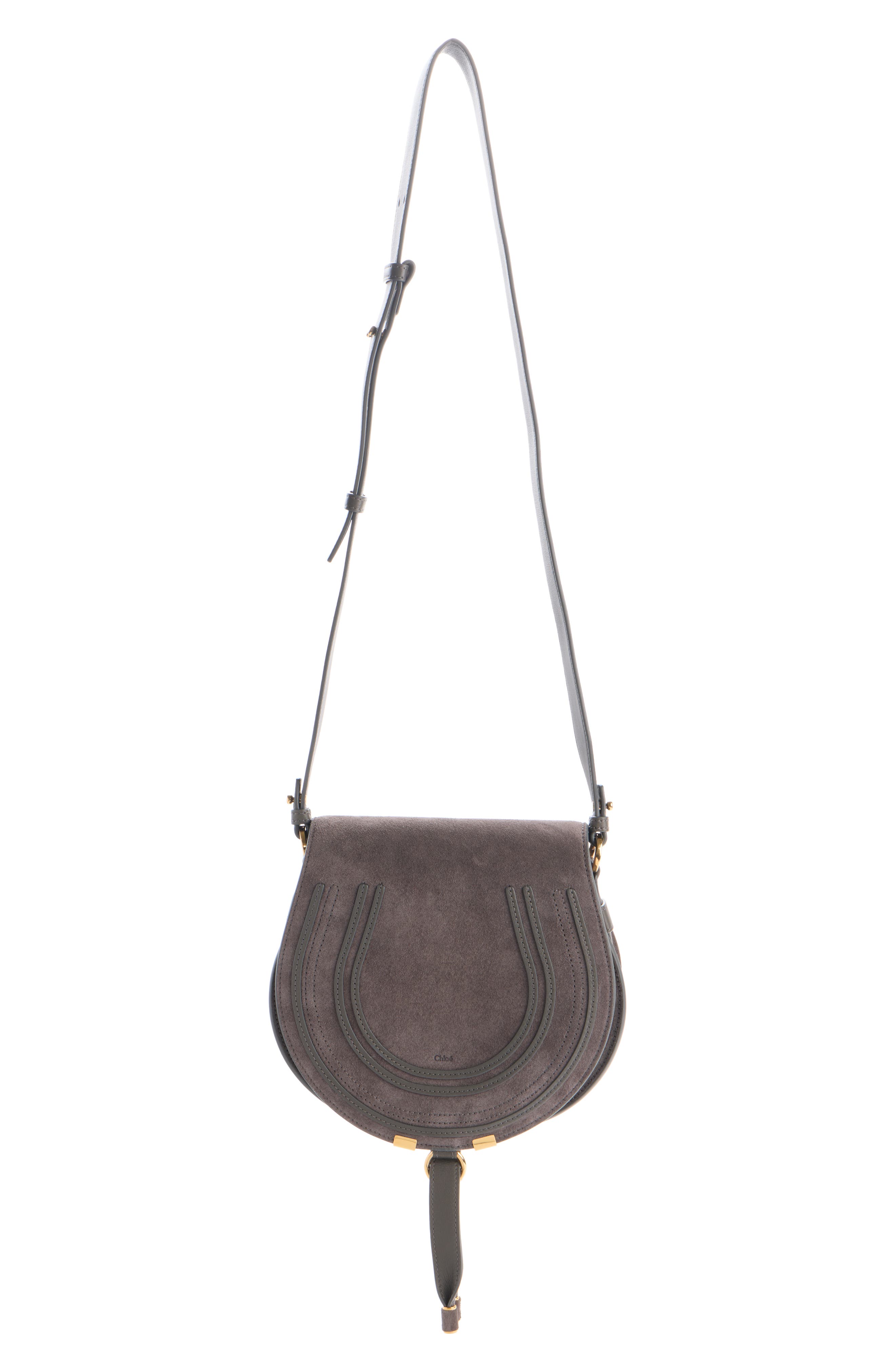 Chloé Large Marcie Suede Crossbody Bag, Main, color, Flannel Grey