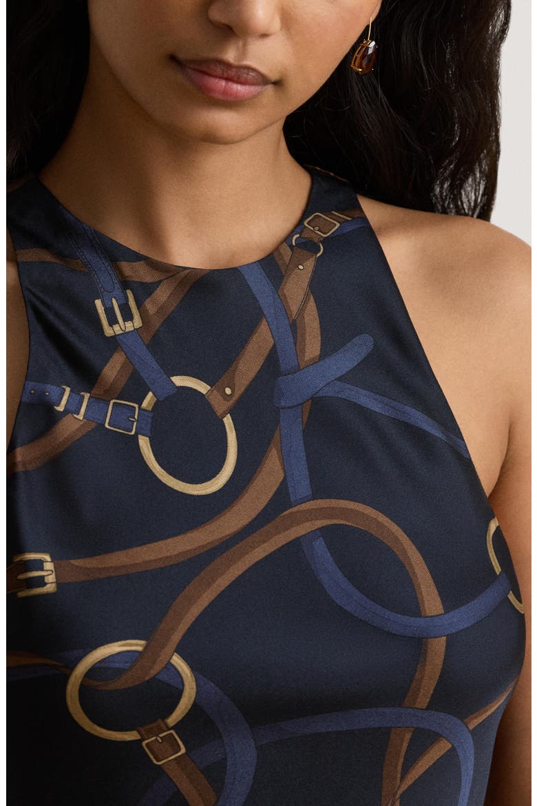 Belting Print Sleeveless Twill Midi Dress, Alternate, color, NAVY BLUE/ MULTI