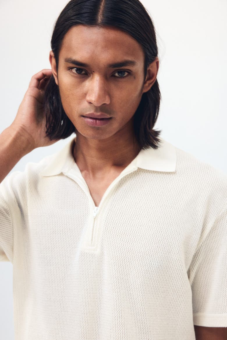 Regular Fit Hole-knit Polo Shirt, Alternate, color, Cream
