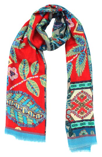 Vismaya Woven Wool Fringe Scarf In Red
