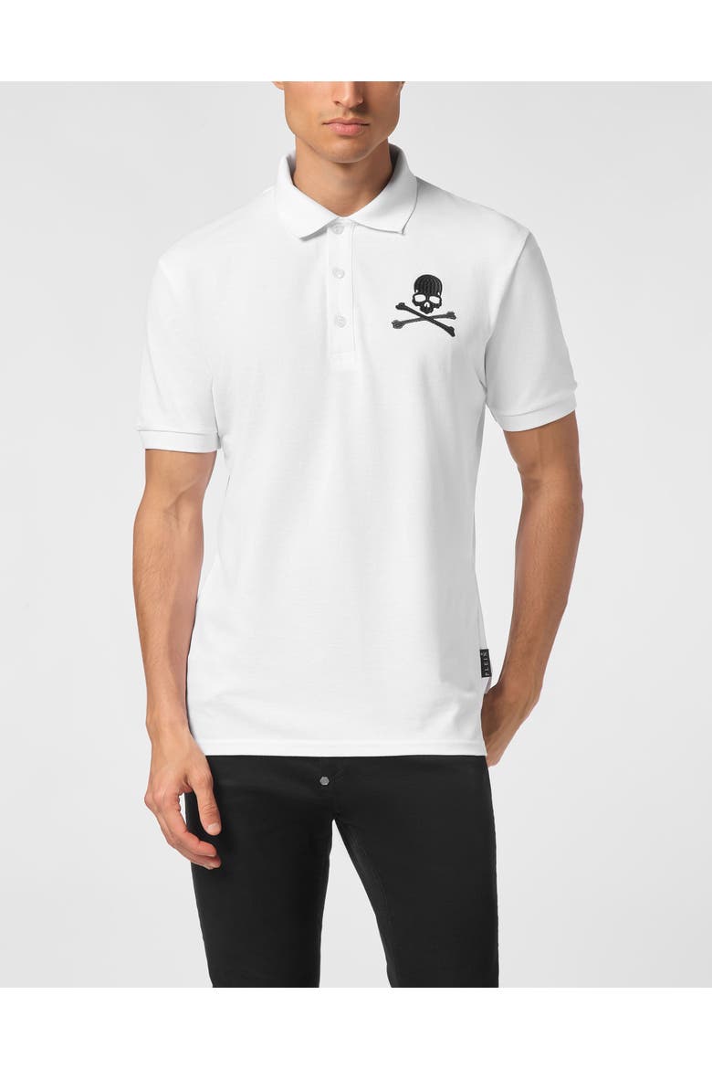 Pique Polo Shirt Ss Skull&Amp;Bones Men, Main, color, white