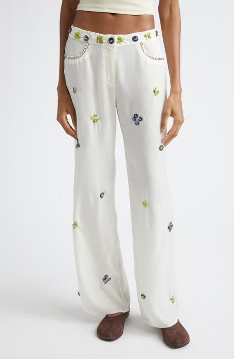 Brity Embellished Low Rise Straight Leg Pants