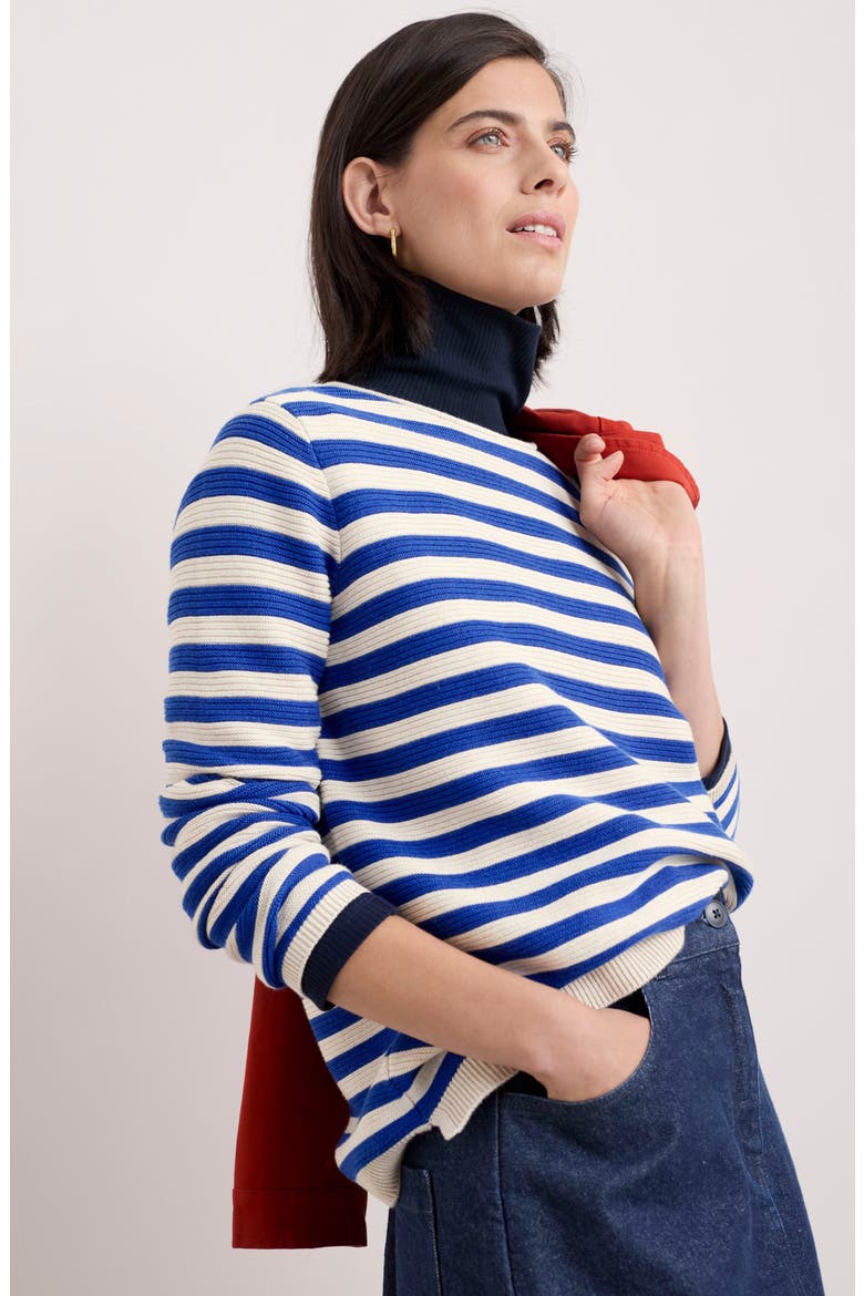 Makers Stripe Rib Organic Cotton Sweater, Alternate, color, KNIT MINI CORNISH INK CHALK