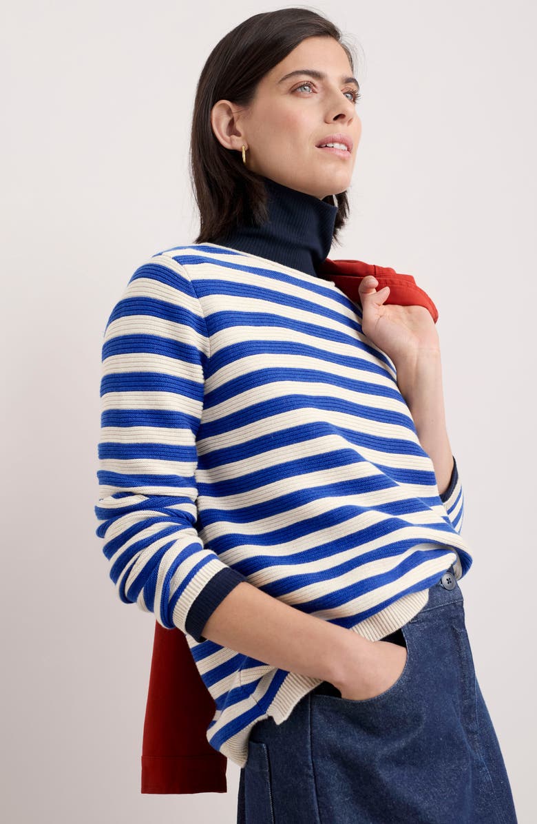 Seasalt Cornwall Makers Stripe Rib Organic Cotton Sweater, Alternate, color, Knit Mini Cornish Ink Chalk