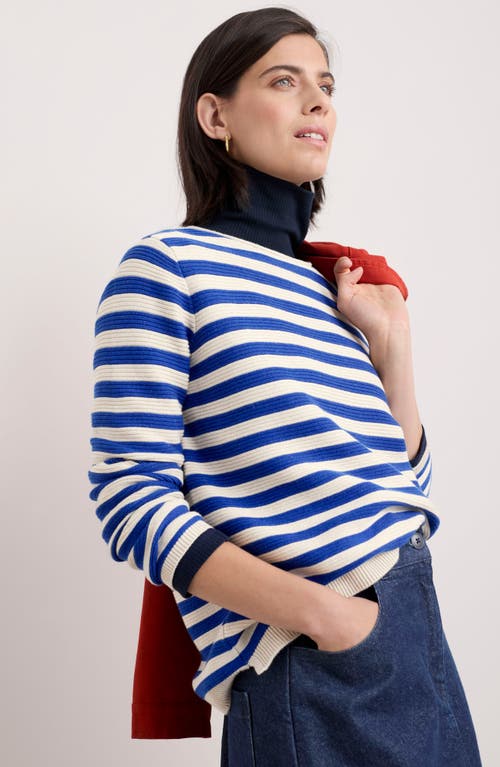 Seasalt Cornwall Makers Stripe Rib Organic Cotton Sweater In Knit Mini Cornish Ink Chalk
