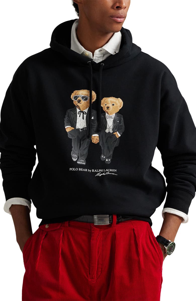 Polo Ralph Lauren Ralph & Ricky Tuxedo Bear Graphic Hoodie, Main, color, Polo Black Holiday Bear