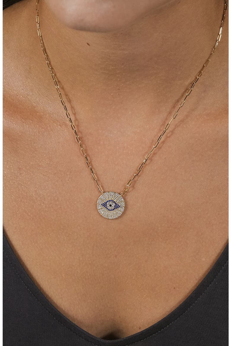 Cubic Zirconia Evil Eye Disc Pendant Necklace, Alternate, color, GOLD
