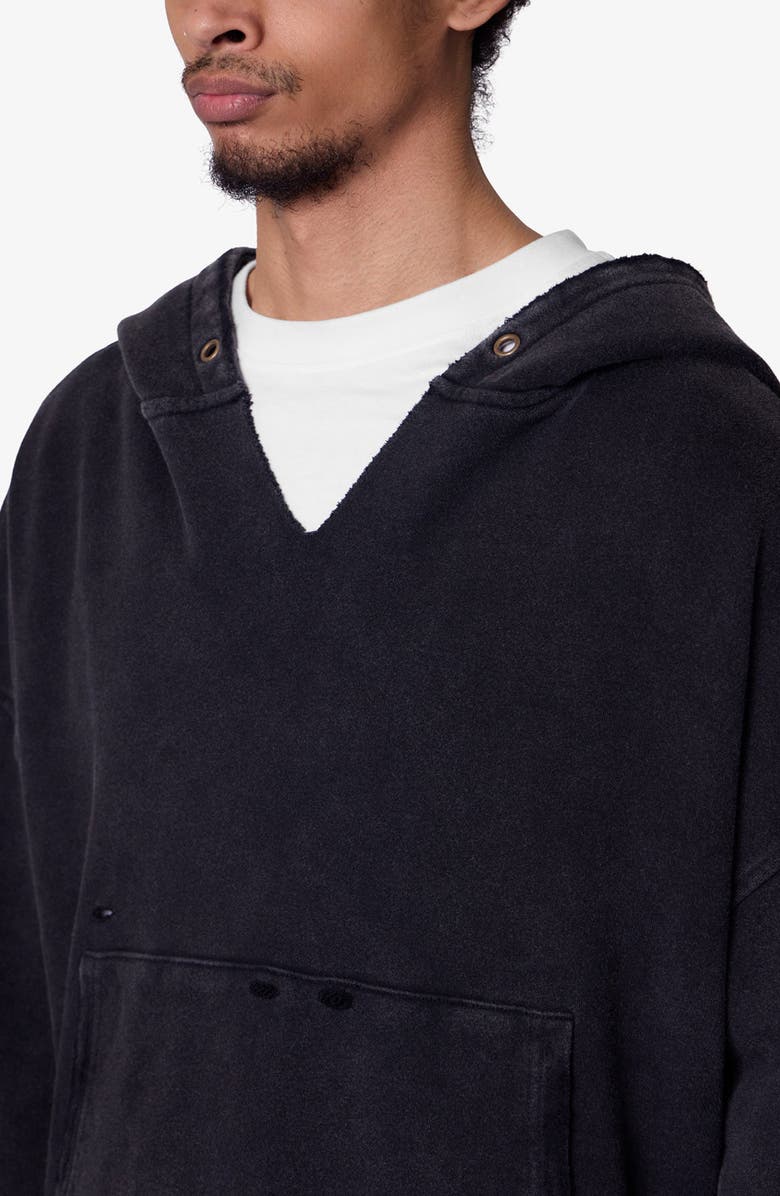 mnml Destroyed V-Neck Hoodie, Alternate, color, Washed Black