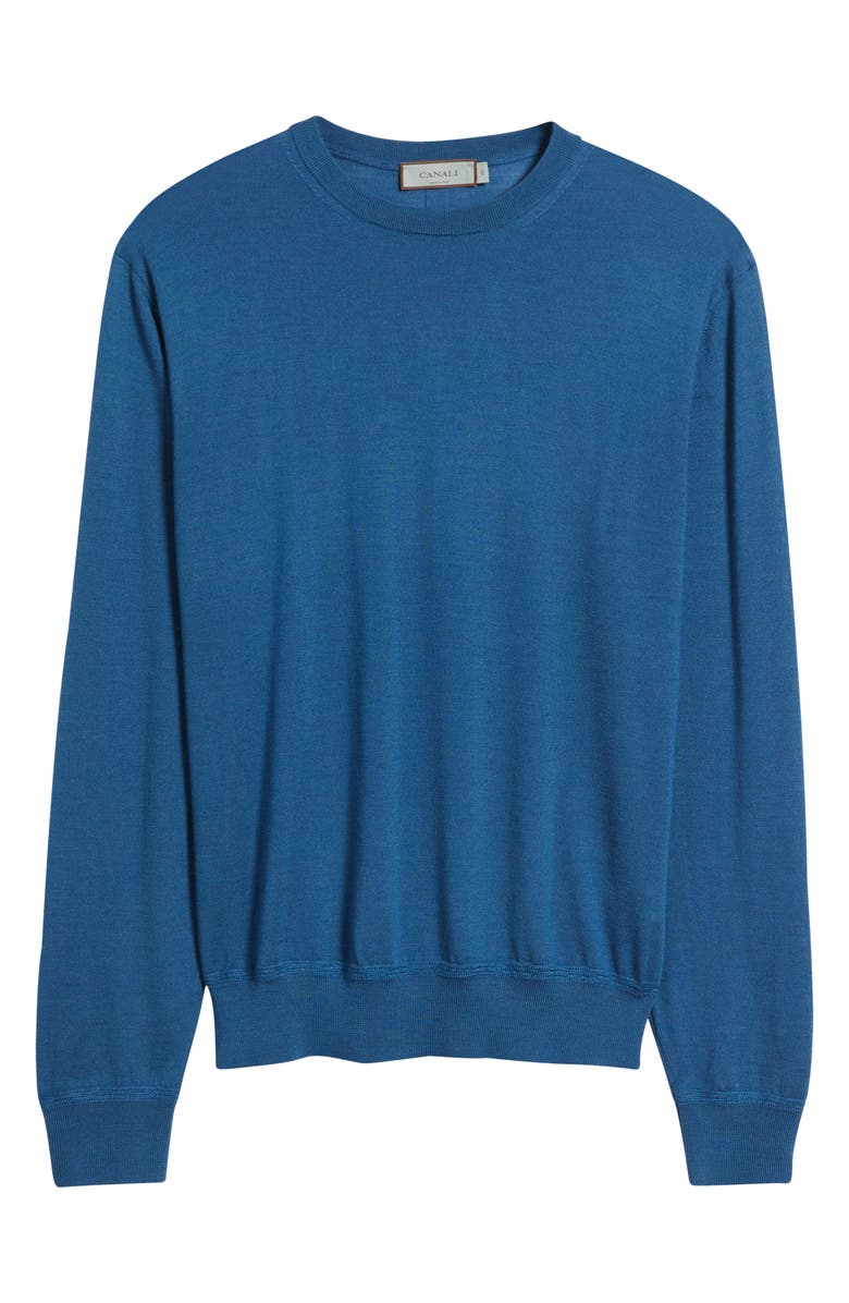 Canali Wool, Silk & Cashmere Crewneck Sweater, Alternate, color, Blue